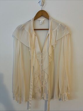 H&M Ivory Ruffle Tie-Front Blouse
